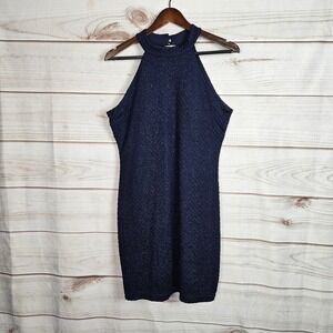 Emerald Sundae Navy Blue Glitter Chevron Halter Neck Bodycon Mini Cocktail Dress